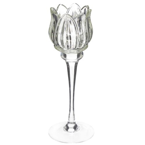 Bougeoir en verre en forme de fleur, idéal pour une décoration de table élégante, pour événements et mariages, 22 cm
