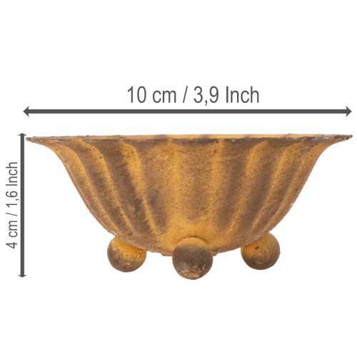 Porte-bougie chauffe-plat vintage, petit bol, métal couleur rouille, Ø 10 cm, H 4,5 cm | Floristik24.be