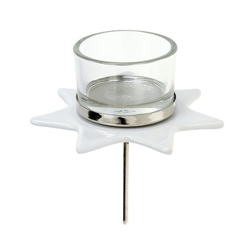 Floristik24 Photophore blanc forme étoile avec verre Ø10cm H10.5cm 2pcs