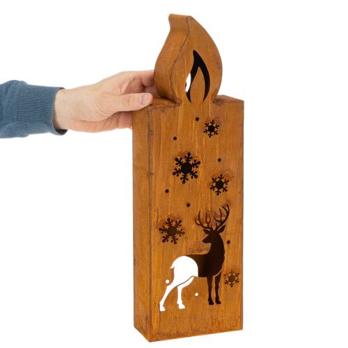 Porte-bougie chauffe-plat de Noël, bougeoir en métal rouillé, motif cerf, 45 x 14 cm | Floristik24.be