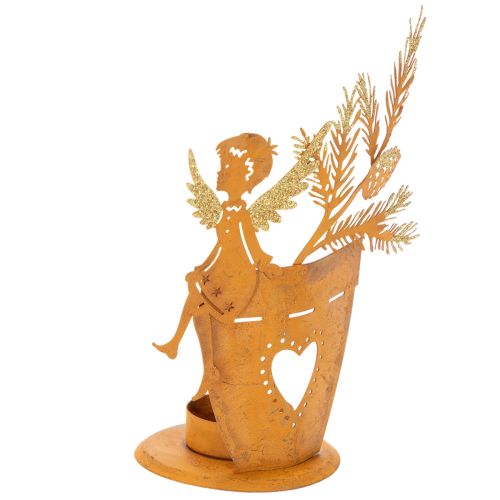 Porte-bougie chauffe-plat de Noël, décoration ange, finition rouille, Ø8 cm H18 cm acheter | Floristik24.be