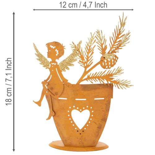 Porte-bougie chauffe-plat de Noël, décoration ange, finition rouille, Ø8 cm H18 cm | Floristik24.be