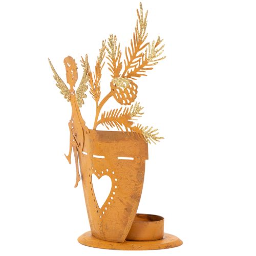 Porte-bougie chauffe-plat de Noël, décoration ange, finition rouille, Ø8 cm H18 cm | Floristik24.be