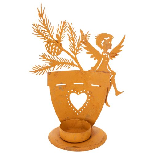 Porte-bougie chauffe-plat de Noël, décoration ange, finition rouille, Ø8 cm H18 cm | Floristik24.be
