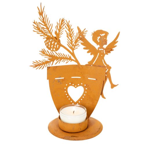 Porte-bougie chauffe-plat de Noël, décoration ange, finition rouille, Ø8 cm H18 cm | Floristik24.be