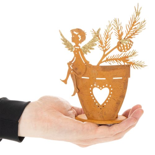 Porte-bougie chauffe-plat de Noël, décoration ange, finition rouille, Ø8 cm H18 cm | Floristik24.be