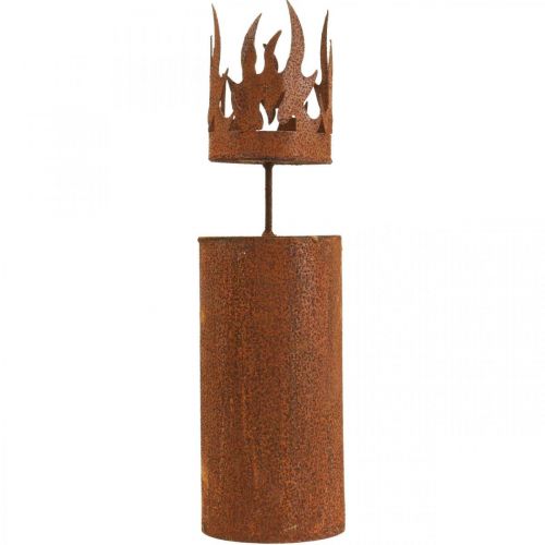Article Photophore forme bougie décor rouille métal patiné H36cm