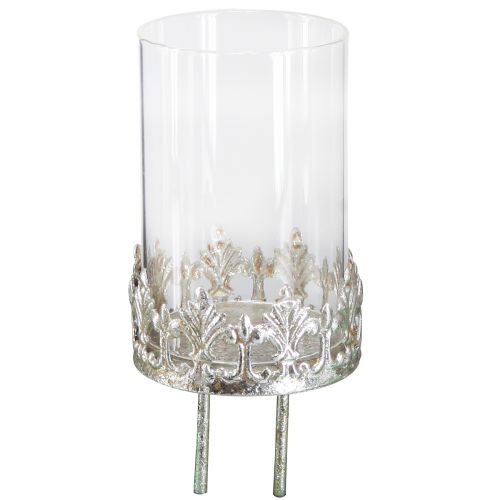 Floristik24 Photophore Verre à bougie et piquets Argent Ø5,5cm H8cm 4pcs