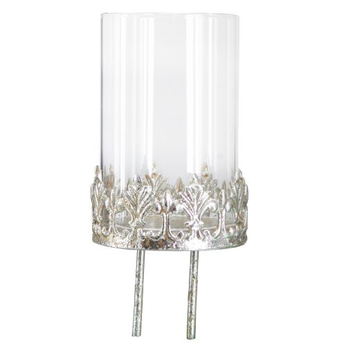 Floristik24 Photophore Verre à bougie et piquets Argent Ø5,5cm H8cm 4pcs