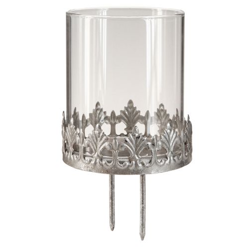Floristik24 Photophore à brancher avec verre argent antique Ø7cm 4 pcs