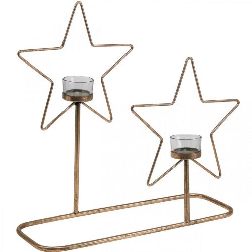 Floristik24 Photophore Etoile Métal Doré Vintage 2 flammes L38cm