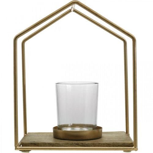 Article Lanterne maison métal décoration photophore bougie verre 20×16×26cm