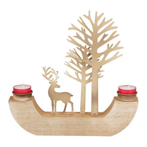Article Photophore bois métal cerf décoration forêt 23,5cm