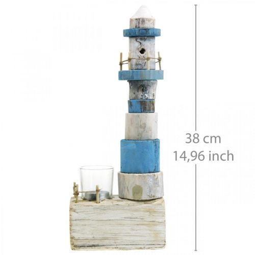 Floristik24 Phare en bois avec photophore en verre décor maritime bleu, blanc H38cm