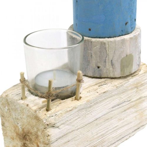 Floristik24 Phare en bois avec photophore en verre décor maritime bleu, blanc H38cm