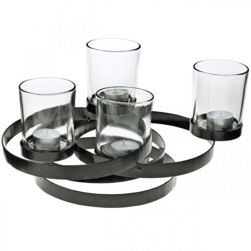 Floristik24 Bougeoir de l'Avent métal rond noir 4 verres 34×26×18cm