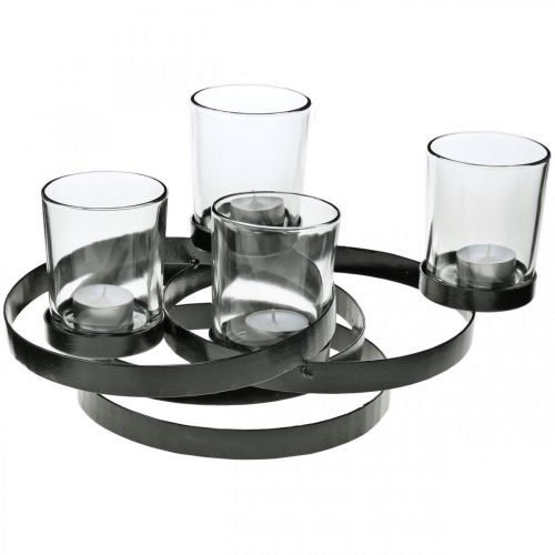 Floristik24 Bougeoir de l&#39;Avent métal rond noir 4 verres 34×26×18cm