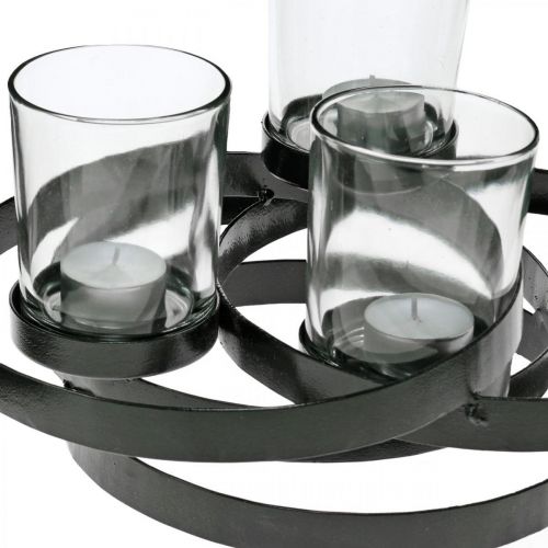 Floristik24 Bougeoir de l&#39;Avent métal rond noir 4 verres 34×26×18cm