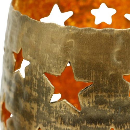 Floristik24 Photophore décoration de l'Avent avec étoiles métal doré Ø8.5cm H11cm