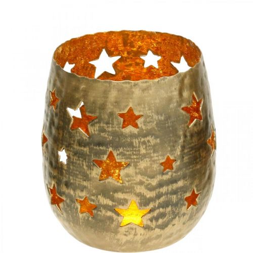 Floristik24 Photophore décoration de l'Avent avec étoiles métal doré Ø8.5cm H11cm