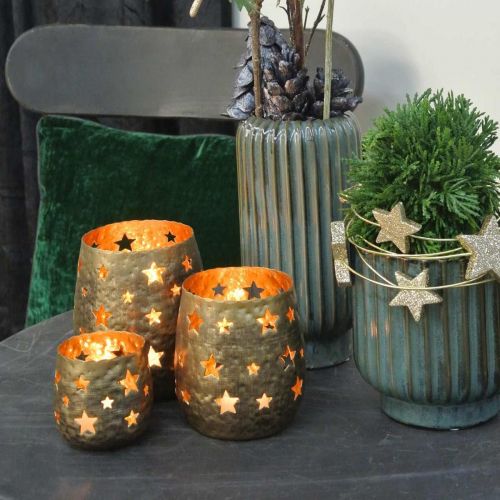 Floristik24 Photophore avec étoiles décoration de Noël métal doré Ø8cm H7cm
