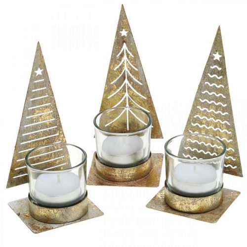 Floristik24 Photophore sapin de Noël en métal, lanterne en verre H15cm 3pcs