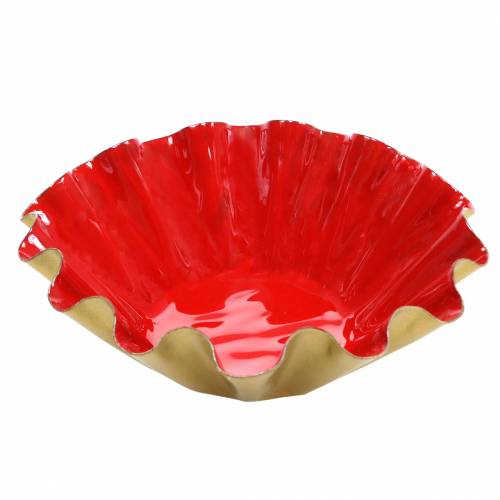 Floristik24 Bol décoratif moule à pâtisserie aspect émail rouge, doré Ø12,5cm H4cm