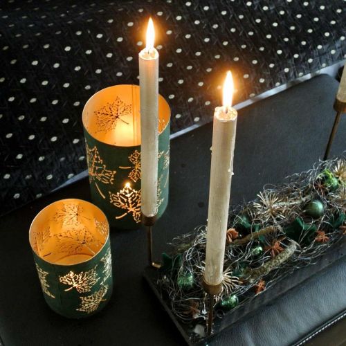 Floristik24 Lanterne métal feuilles vertes, dorées H20/15/10cm lot de 3