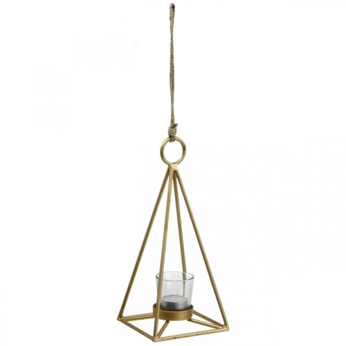 Photophore suspendu lanterne décoration métal doré 12.5×12.5×28cm