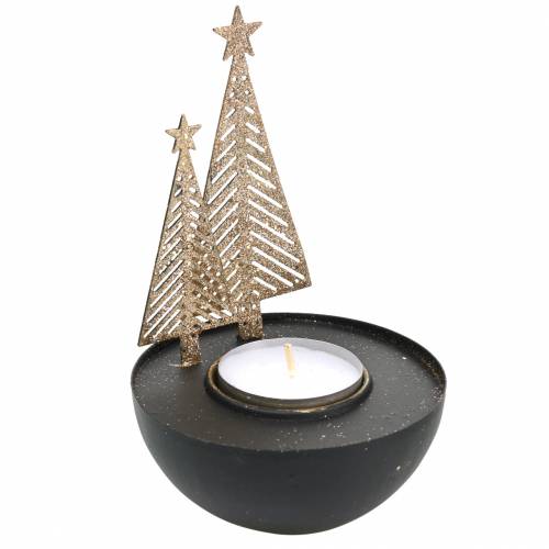 Floristik24 Photophore sapin de Noël pailleté noir, doré Ø8,5cm 2pcs