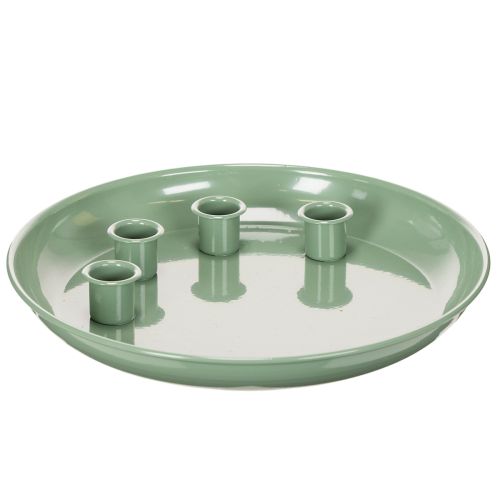 Plateau à bougies en forme de couronne de l'Avent verte avec quatre bougeoirs de 24 cm