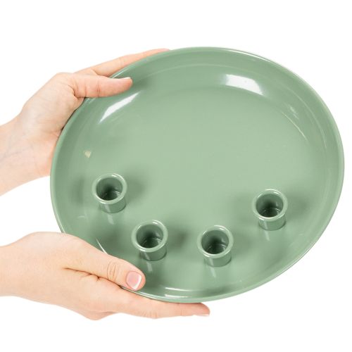 Plateau à bougies en forme de couronne de l'Avent verte avec quatre bougeoirs de 24 cm | Floristik24.be