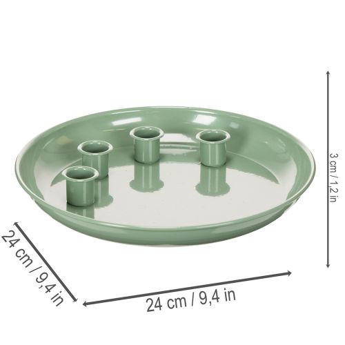 Plateau à bougies en forme de couronne de l'Avent verte avec quatre bougeoirs de 24 cm | Floristik24.be