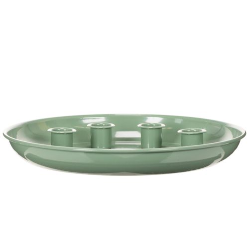 Plateau à bougies en forme de couronne de l'Avent verte avec quatre bougeoirs de 24 cm | Floristik24.be