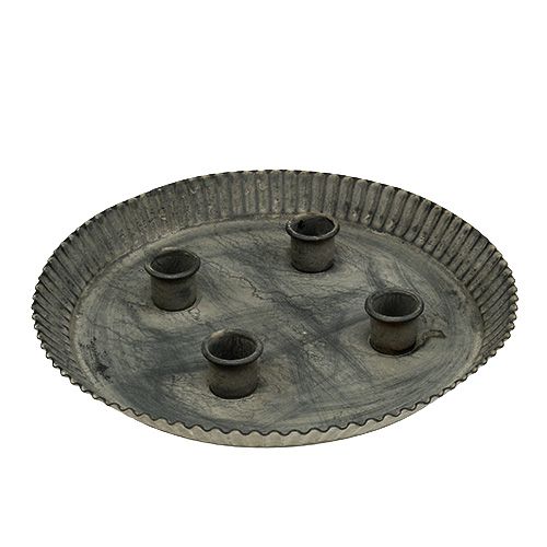 Assiette avec 4 bougeoirs Ø25cm H3cm gris