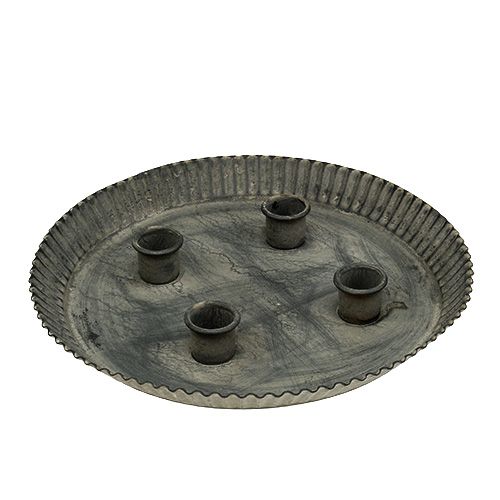 Floristik24 Assiette avec 4 bougeoirs Ø25cm H3cm gris