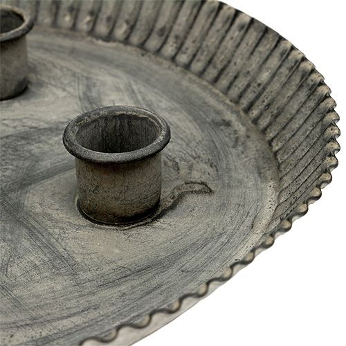 Article Assiette avec 4 bougeoirs Ø25cm H3cm gris