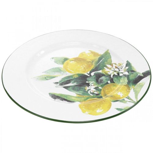 Article Assiette décorative, méditerranéenne, assiette en métal avec branche de citronnier Ø34cm
