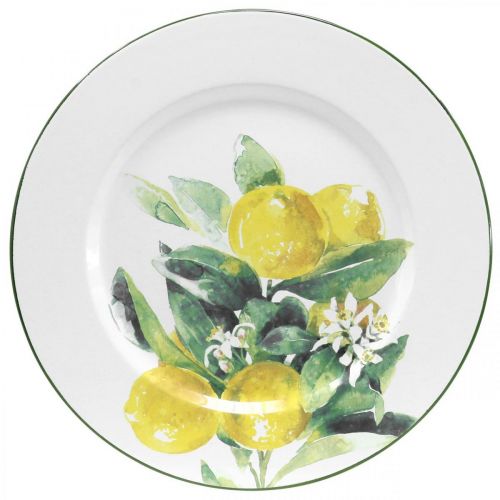 Article Assiette décorative, méditerranéenne, assiette en métal avec branche de citronnier Ø34cm