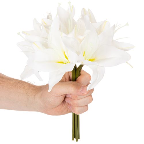 Fleurs artificielles de lys tigré blanc pour vases et compositions florales, bouquet de 6 (29 cm). | Floristik24.be