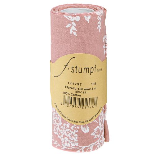 Article Ruban de table motif floral chemin de table coton rose 15cm 3m
