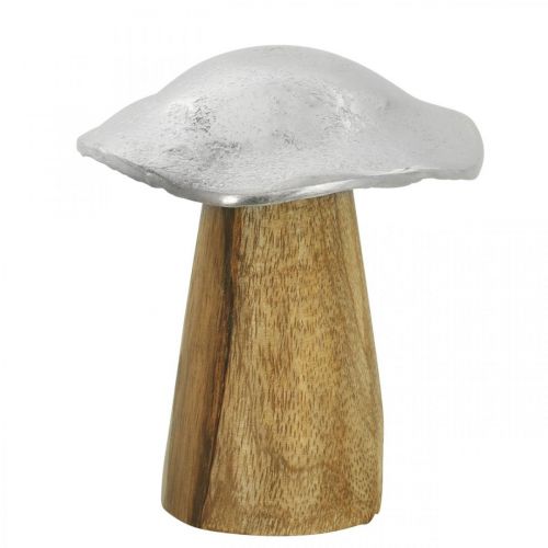Déco de table champignon métal bois argenté champignon en bois H10cm