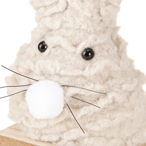 Article Lapin de Pâques décoratif en peluche – décoration de Pâques moelleuse en beige et blanc sur socle en bois H18cm 2 pcs