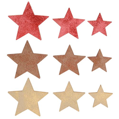 Article Décoration de table étoiles bois Noël 3 couleurs Ø3–5cm 48 pcs