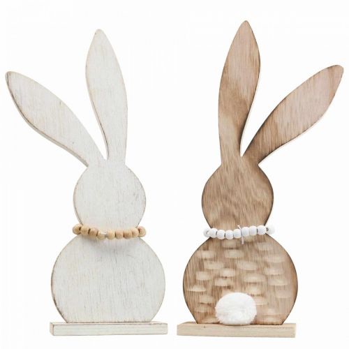 Floristik24 Décoration de table lapin de Pâques debout bois blanc/nature H27cm 2pcs