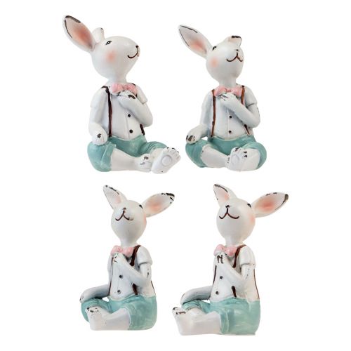 Floristik24 Décoration de table lapins de Pâques garçons blanc bleu rose 8,5cm 4pcs