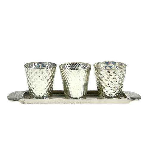 Floristik24 Assiette de décoration de table avec 3 verres photophore argent Ø7cm H8cm