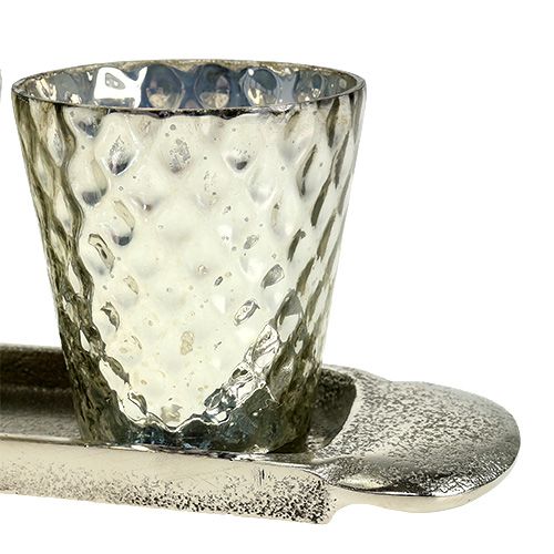 Article Assiette de décoration de table avec 3 verres photophore argent Ø7cm H8cm