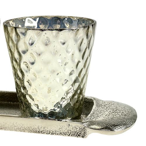 Floristik24 Assiette de décoration de table avec 3 verres photophore argent Ø7cm H8cm