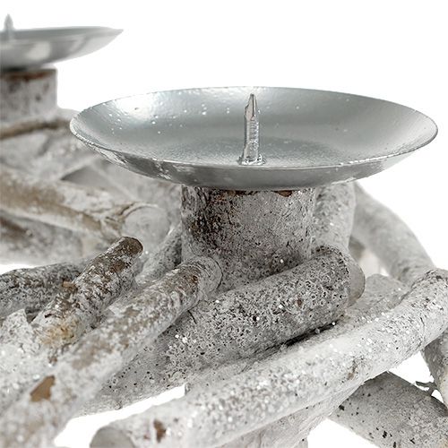 Floristik24 Couronne de table avec chandelier Ø32cm blanchi à la chaux